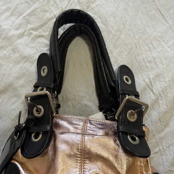 Pheobe Philo Rose Gold Chloe Black/Metallic Leather Double Zip Shoulder Bag - Picture 13 of 15